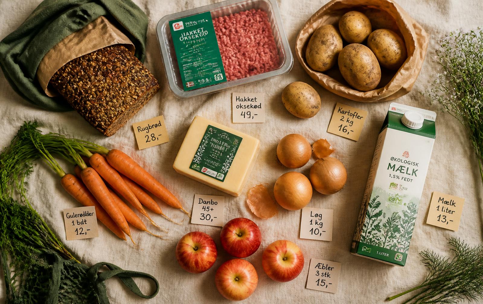 Danske dagligvarer med håndskrevne prisskilte